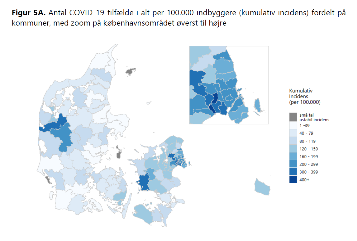 Samtlige COVID-19 tilfælde fordelt på landets kommuner